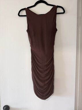 Edikted Brown Ruched Midi Tank Dress
